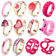 12Pcs Y2K Chunky Rings Colorful Rings for Women Acrylic Resin Rings Aesthetic Gold Cute Trendy Funky