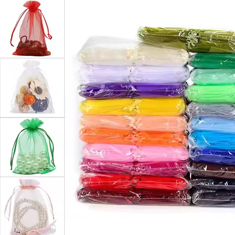 20pcs 7x9 10x15 cm Organza Drawstring Bag Pouches Decoration Party Bags Bracelets Making Necklace Fi