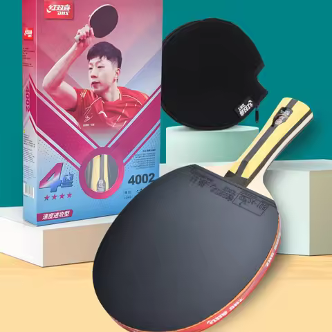 DHS H4002 4 Star Table Tennis Racket Ping Pong Racket Professional 7 Layer Pure Wood Paddle with Hur