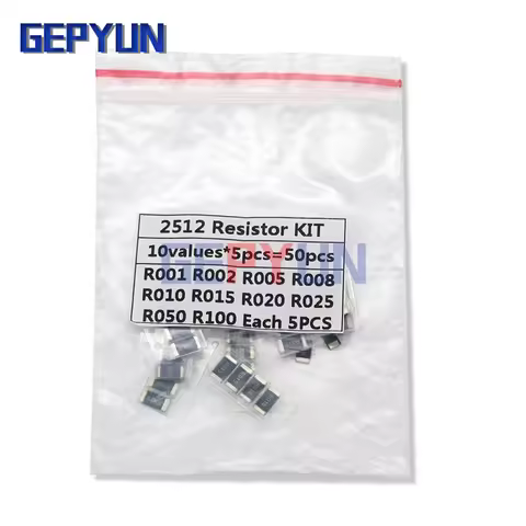 50PCS Alloy resistance 2512 SMD Resistor Samples kit ,10 kindsX5pcs=50pcs R001 R002 R005 R008 R010 R