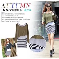 New Bat Sleeve Shirt Dress Fake Three Piece Dress FK779