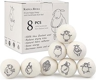 Wool Dryer Balls, 8PCS Dryer Balls with Happy Sheep - Natural & Organic, 100% New Zealand Wool Handm