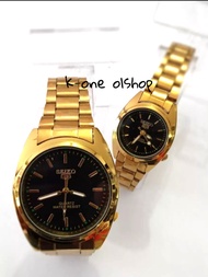 TERBARU-JAM TANGAN PASANGAN WANITA DAN PRIA TALI RANTAI WARNA GOLD-JAM TANGAN COUPLE PRIA DAN WANITA