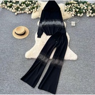 MINTS - GORGEOUS sequined knit Hoodie set baju hoodie bling bling dengan seluar panjang airport outf