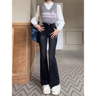 Quần jean nữ ống loe Bigsize lưng cao siêu co giãn trơn từ 55kg đến 90kg thời trang 2KJeans (màu đen