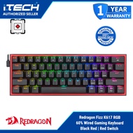 Redragon Fizz K617 RGB 60% Wired Gaming Keyboard | Black Red | Red Switch