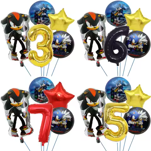 Anime Sonics Shadow Kids Birthday Balloons Decoration Game Stars Number Foil Ballons Set Party Suppl