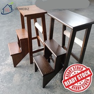 Kerusi Bertangga Kayu Padu Lipat | Bangku Tangga Getah Kayu Serbaguna Untuk Rumah & Dapur