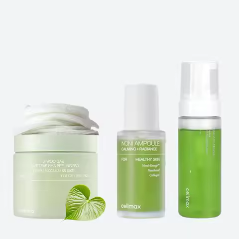 Celimax Heartleaf BHA Peeling Pad, The Real Noni Energy Ampoule & Acne Bubble Cleanser for Exfoliati