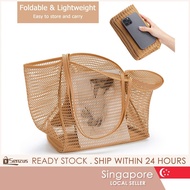【SG SELLER】 Women Handbag Large Capacity Beach Bag Travel Tote Bag Mesh Bag Shoulder Handbag Storage