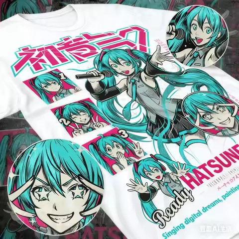 2026 New Hatsune Miku Cyber-style T-shirt Comic Panel Design + High-saturation Neon 3D Print A Must-