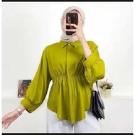 KEMEJA AIKO SHIRT WOMEN'S DRAWSTRING BLOUSE FREE/ SHIPPING THROUGHOUT INDONESIA WRINKLED BLOUSE SHIR