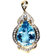 เข็มกลัดพลอยแท้ สกายบลูโทปาส 26 x 34 mm. ล้อม โทปาสขาว เพทาย เงินแท้ 925 ชุบทอง 18k