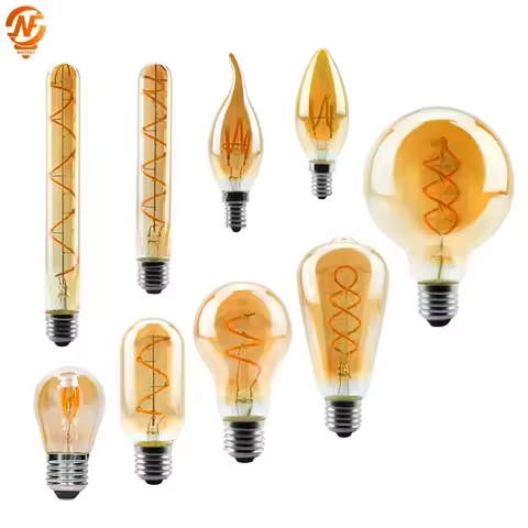 1-10pcs E14 E27 Retro LED Spiral Filament Light Bulb 4W Warm Yellow 220V C35 A60 T45 ST64 T185 T225 