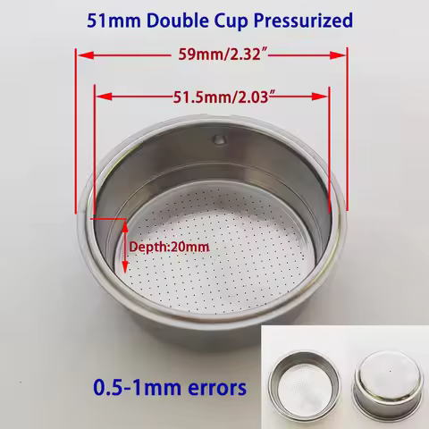 51mm 1/2Cups Stainless Steel Coffee Machines Pressurized Filter Basket Powder Basket Double Layer Co