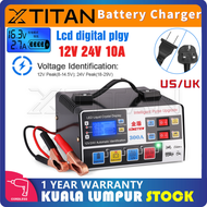 【1 Year Warranty】12V/24V Car Battery Charger LED Display Smart Pulse Repair Battery Charger Motorcycle Lorry Repair Charging Tool
