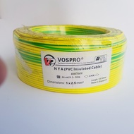 KABEL NYA 2.5mm KABEL TUNGGAL 2.5mm PER ROLL 100 METER KUNING HIJAU