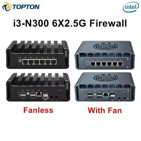 Topton 6x2.5G i226-V NICs Firewall Box Metal Solid Mini PC Intel i3 N300 N100 DDR5 2xNVMe 2.5''SATA 