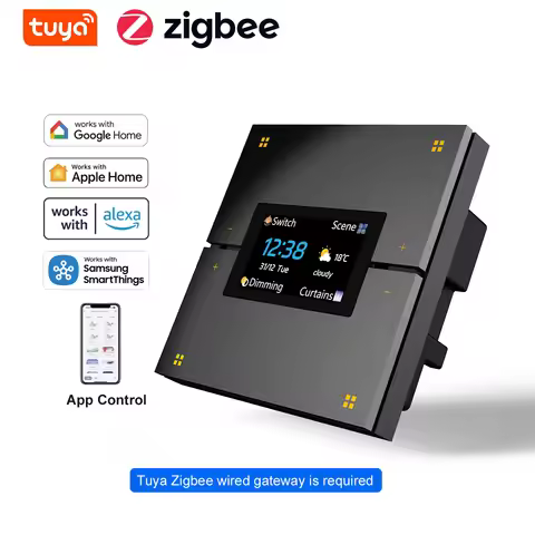 M9 Pro 8-Button UK Tuya Smart Wall Light Switch Aluminum Touch Display IPS Dimmer Scenes Zigbee for 