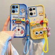 Case Compatible For Oppo Reno 7 4G Reno 8 4G Cartoon Cat Lanyard 3D Soft phone case