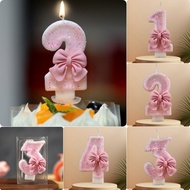 Cute Pink Bow 3D Number Cake Candles  0-9 for Birthday Party Decorations Birthday Decoration Cake De