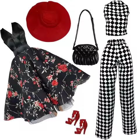 Fashion High Quality Designer's Dolls' Floral Dress Clothes Set for 30cm Barbie Accessories Bag Purs