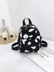 1 Pieza Mochila De Lona Con Estampado De Vaca En Miniatura, Bolsa De Hombro Para Estudiante