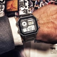 【現貨免運】十年電力手錶男ae-1200whd-1a小方塊方形鋼帶時尚運動防水