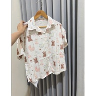 KEMEJA CH247 TEDDY WHITE SHIRT cartoon pattern SHIRT