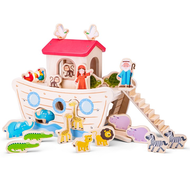 荷蘭New Classic Toys 寶寶諾亞方舟動物幾何積木玩具-10565