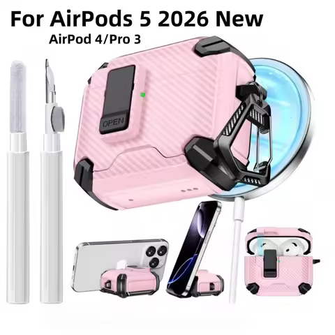 for Men AirPod 5 Case【Magnetic Automatic Lock】 Rugged Cover for AirPods Pro 3 with Phone Stand& Clea