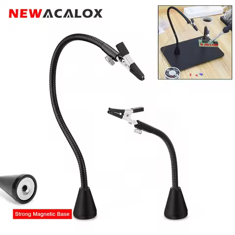 NEWACALOX Soldering Third Hand Tool with Strong Magnetic Base 2pc Flexible Arms Soldering Station PC