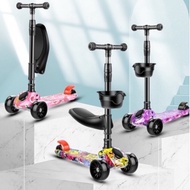 [ SG Ready Stock] 3 Wheels Kids Scooter w Adjustable Height w Flashing LED Wheels for Children Ages 3 to 10 years old