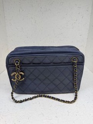 CHANEL 香奈兒 19開 深藍色菱格紋相機包鏈條包  30cm