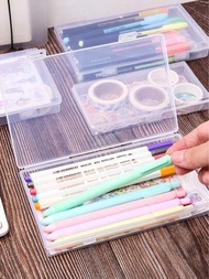3 piezas Estuche de lápices transparente de plástico con hebilla - Ideal para almacenar pequeños objetos, juguetes, decoraciones, pegatinas, tarjetas