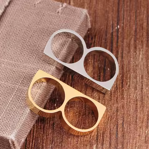 Punk Women/Men Two Fingers Rings Personality Hip Hop Stainless Steel Brass Knuckles Fashion Ring Jew