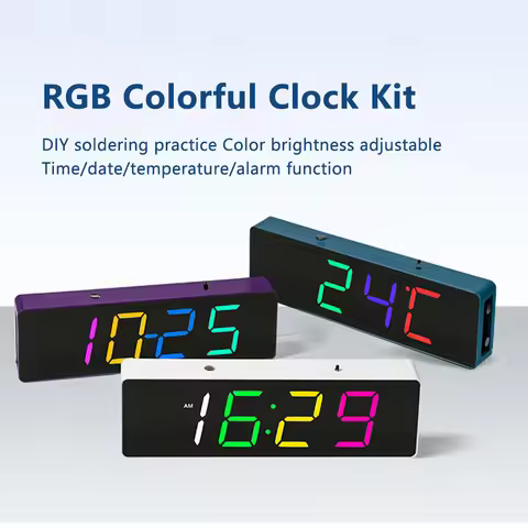 Color RGB Clock DIY Kit LED Digital Electronic Alarm Clock Temperature, Date, Week Display with Snoo