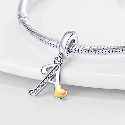 100% 925 Sterling Silver English 26 Letters A-Z Zircon Charm Heart Crown For 3MM Original Bracelet J