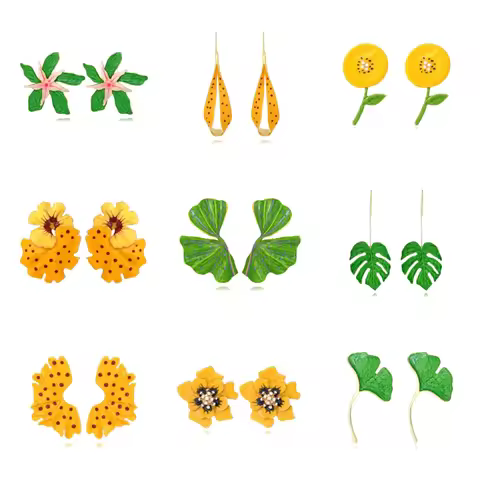 Metal Imitation Pearl Leaves Flower Dangle Earrings for Women New Trend Cute Design Jewellery Party