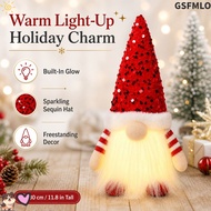 GSFMLO Lighted Gnome Decoration, Plush White Beard Light Up Christmas Gnome Figurine,  Freestanding 