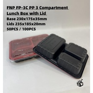 (Ready Stock) FNP FP-3C PP 3 Compartment Lunch Box with Lid 50pcs/100pcs