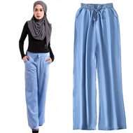 Women Muslimah Palazzo Tulang Pants Seluar Slack Tencel Imitation Denim Jeans Loose Elastic Long Pan