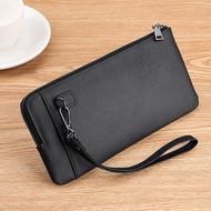 Men Wallet Vintage Leather Long Wallet Zipper Business Coin Purse Large Capacity Phone Pouch Change Pocket