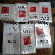 PP Wayang plastic size. Small 5x8, 6x10, 7x10, 7x12, 7x15, 8x12, 8x15, 8x18, 9x12, 9x15, 9x25 @250 g