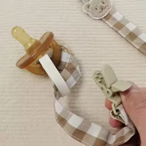 Embroidery Baby Cloth Pacifier Chain Bear Lattice Soother Holder Teether Toys Straps Dummy Clips Nip