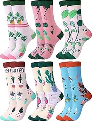 6 Pairs Plant Socks for Women Socks Novelty Gift for Plant Ladies New Year Christmas and Birthday, Bright Color, One Size