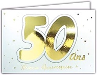 Afie 50th Birthday Card with Gold Stars on White Background with Envelope 17 x 11.5 cm (69-2205)