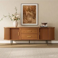 Home TV Cabinet Living Room Black Walnut Design North American Solid Wood European Style Rolling Doo