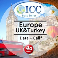 ICC_Europe+UK+Turkey EU-G/EU-I 10 - 28 Days Unlimited Data/ Data + Call SIM Card