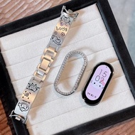 Inlaid Gemstone Cute Cat Strap Case Compatible For Mi band 9 Strap For Mi band 8 Strap Diamond Mi ba